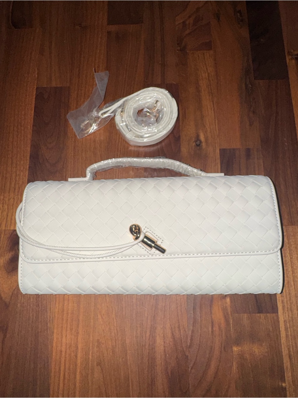 Few Moda "Theia" East West Woven Clutch Bag in Cream. Retired. Sold Out